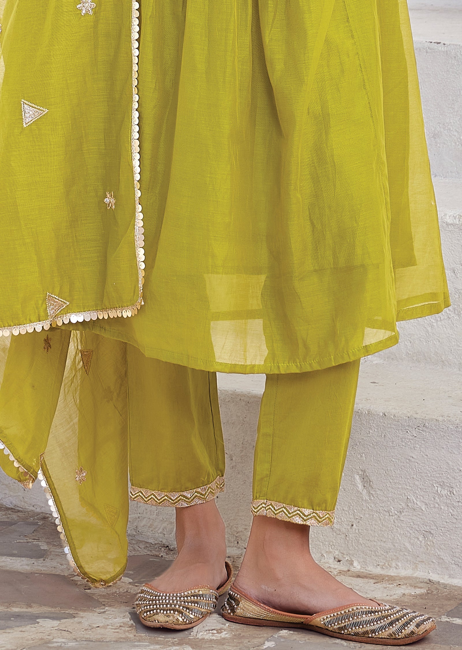 Green Mul chanderi Anarkali