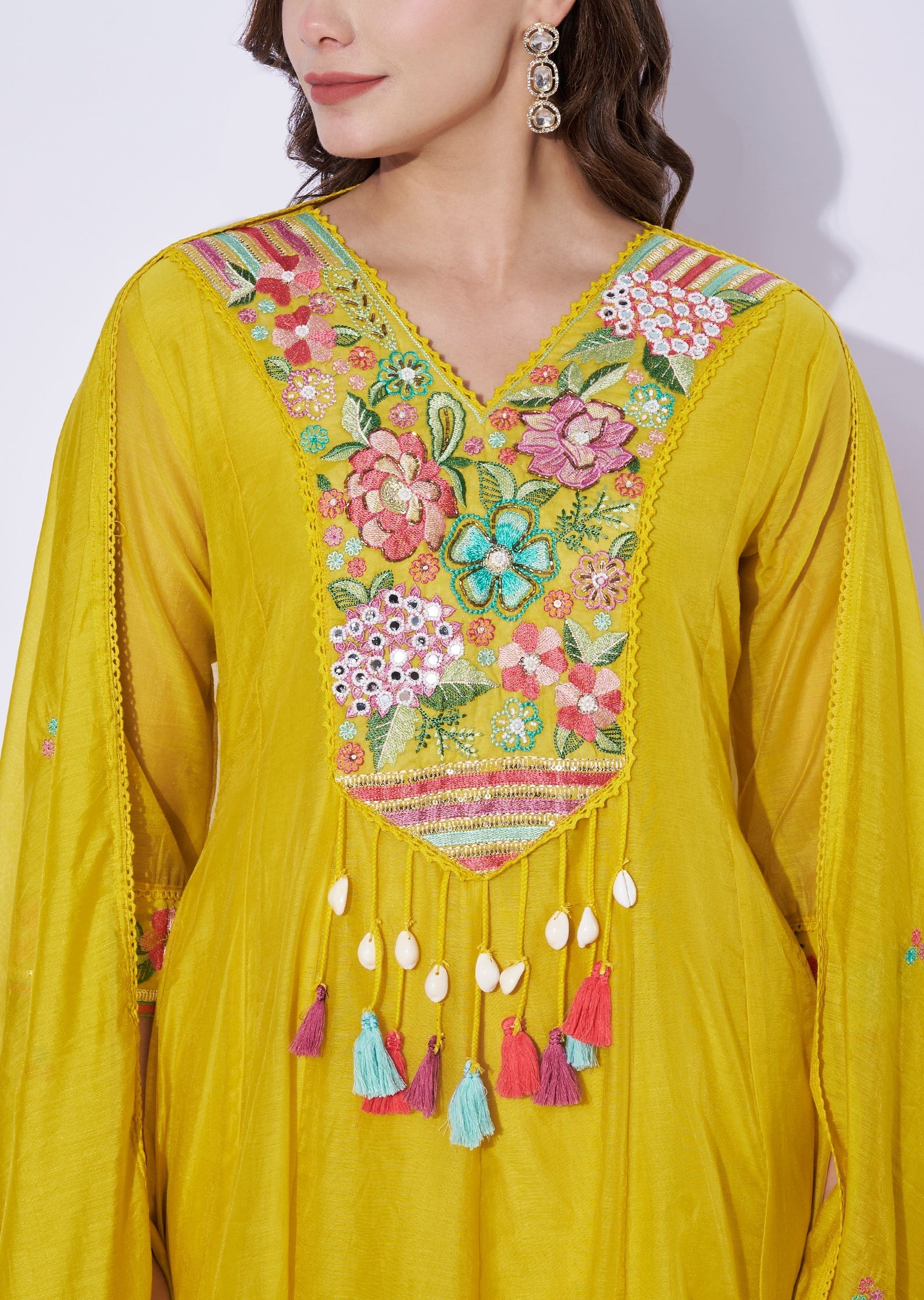 Yellow Chanderi Anarkali Set