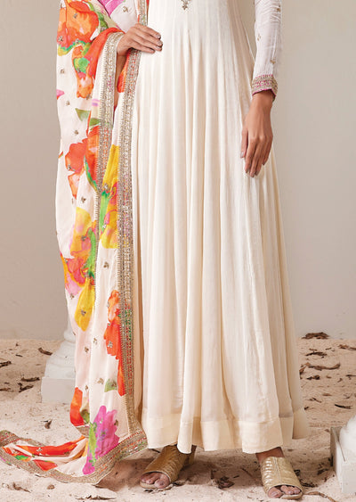 Cream Chinnon Anarkali (No Bottom)