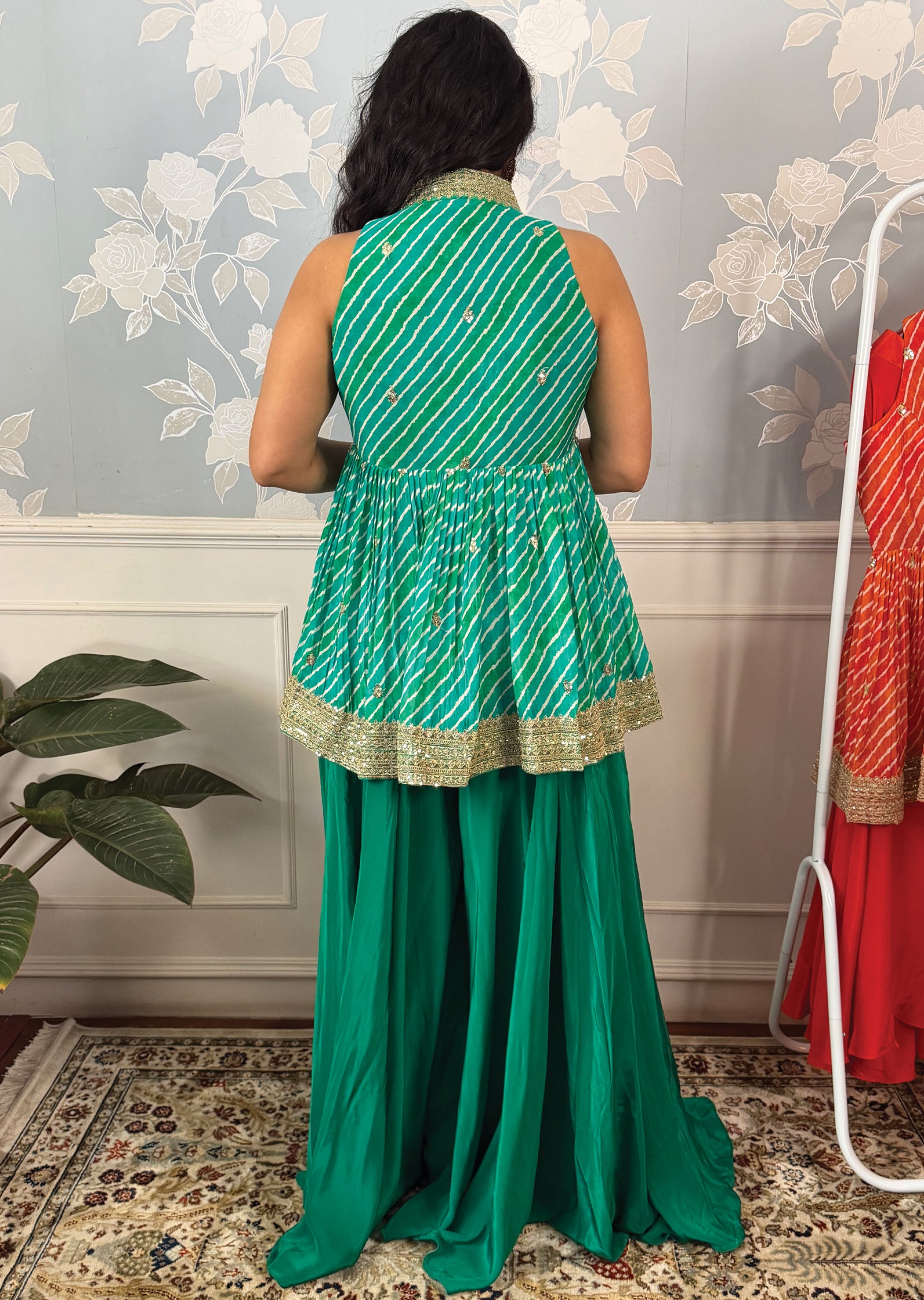 Rama Green Chinnon Sharara Set