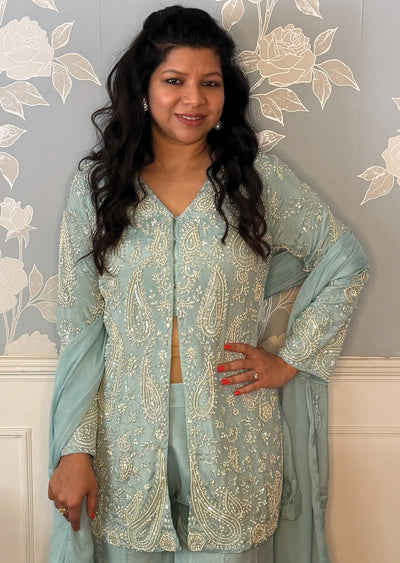 Blue Chinnon Sharara Set