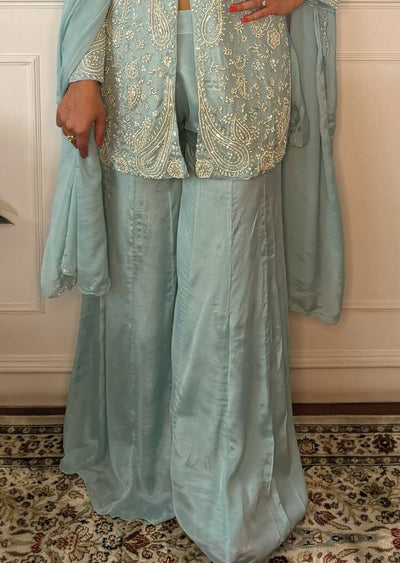 Blue Chinnon Sharara Set