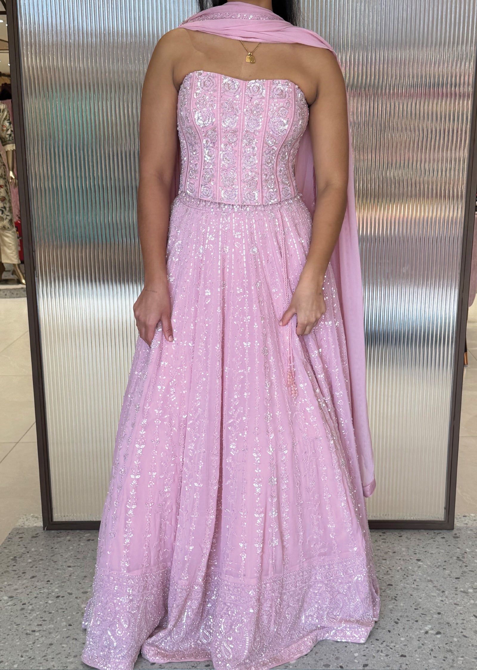 Light Pink Corset Lehenga