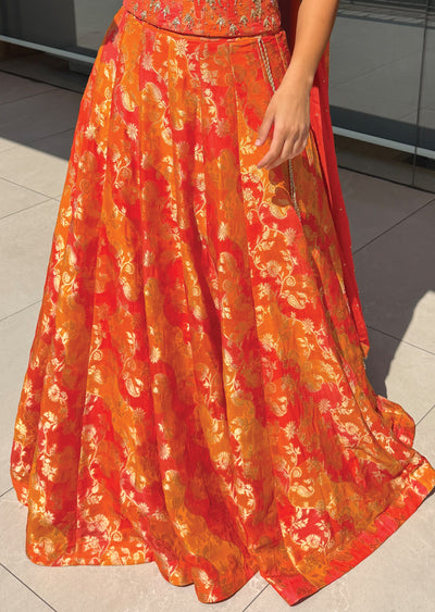 Orange Silk Corset Lehenga