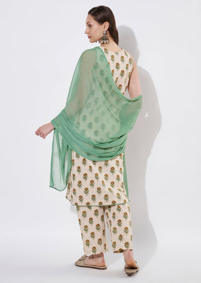 Green Cotton Straight cut suit