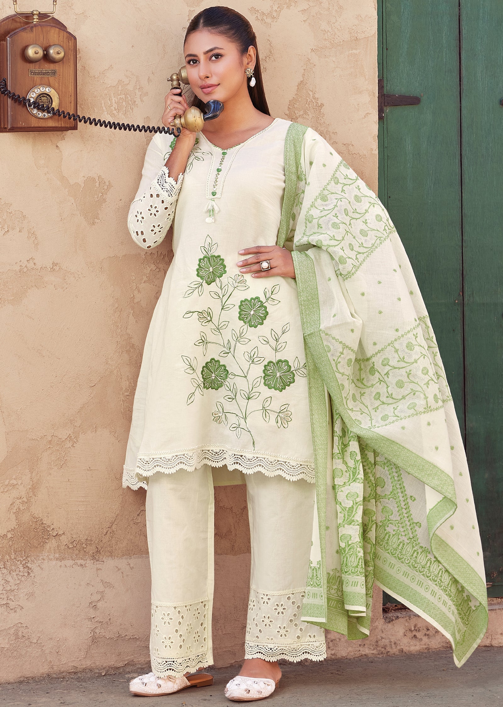 Cream Cotton Anarkali