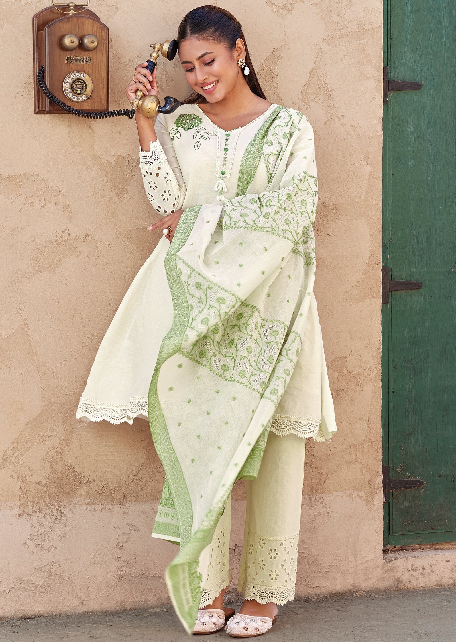 Cream Cotton Anarkali