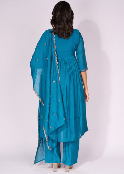 Rama Blue Silk Anarkali Suit
