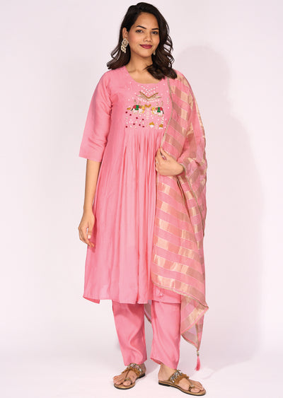 Pink Mul Chanderi Anarkali Suit