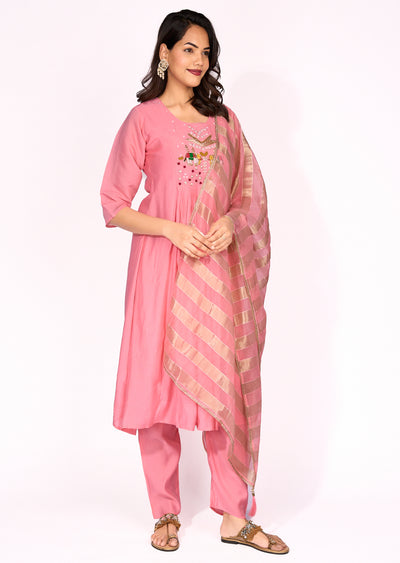 Pink Mul Chanderi Anarkali Suit