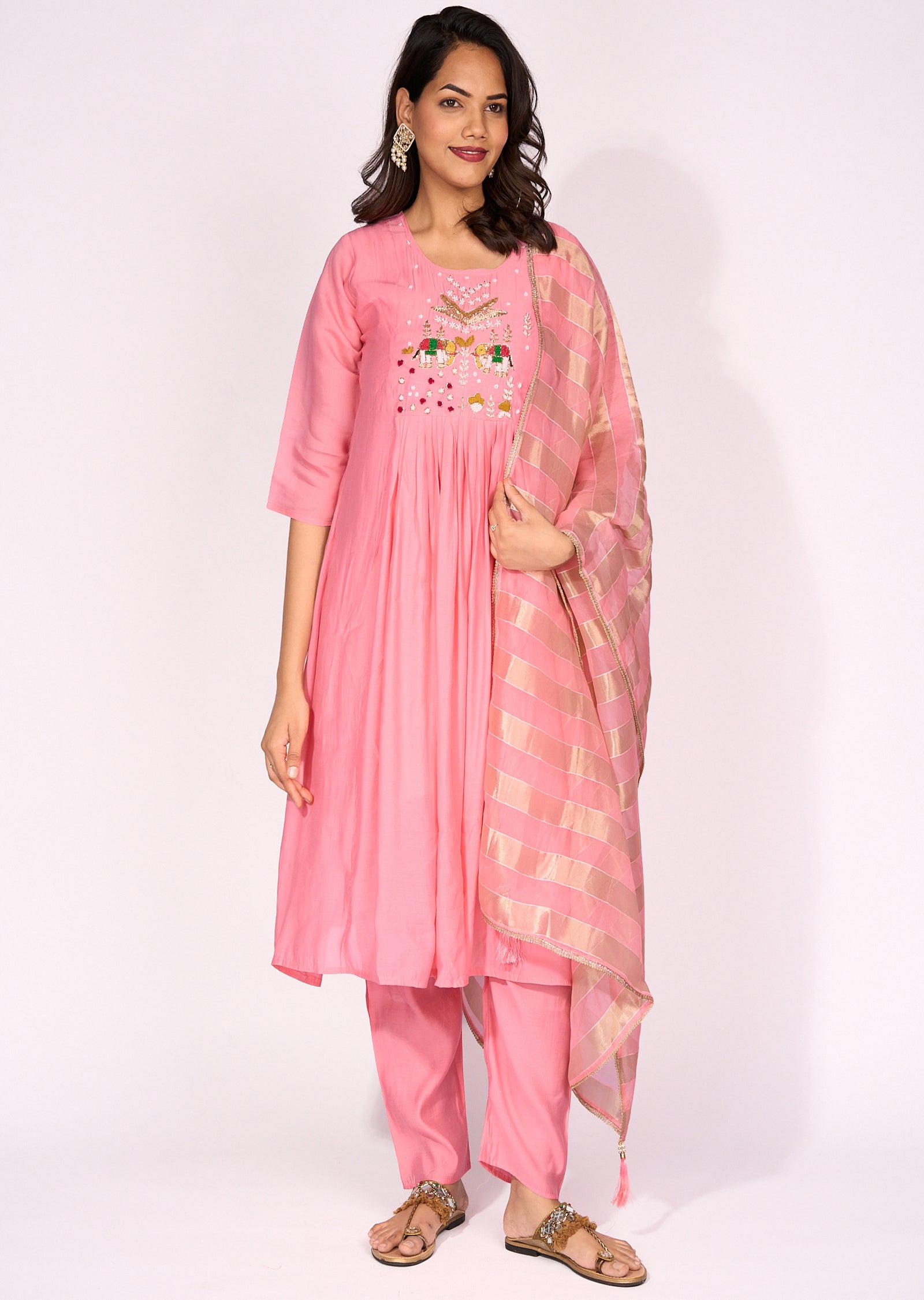 Pink Mul Chanderi Anarkali Suit