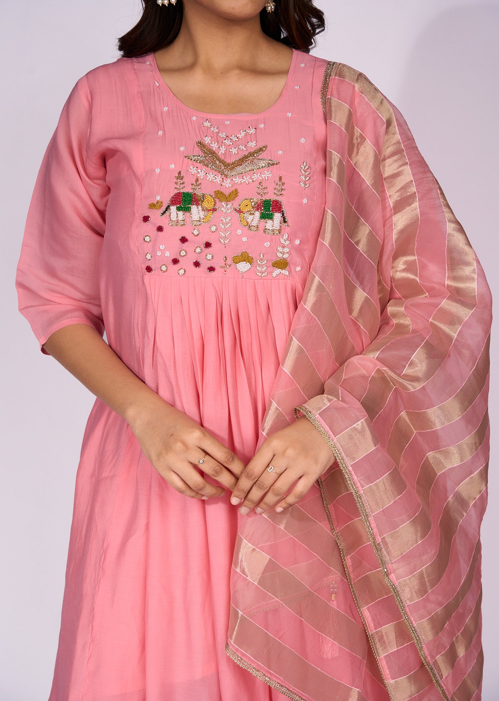 Pink Mul Chanderi Anarkali Suit