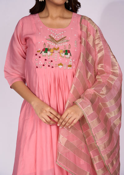 Pink Mul Chanderi Anarkali Suit
