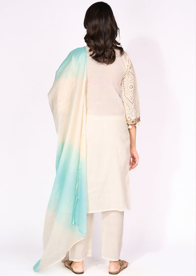 Sea Green Cotton Straight cut Suit