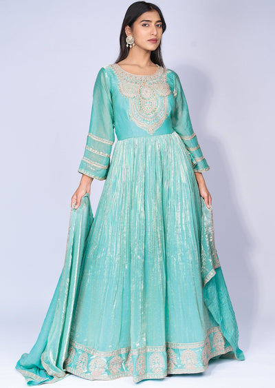 Aqua Anarkali set(No Bottom)