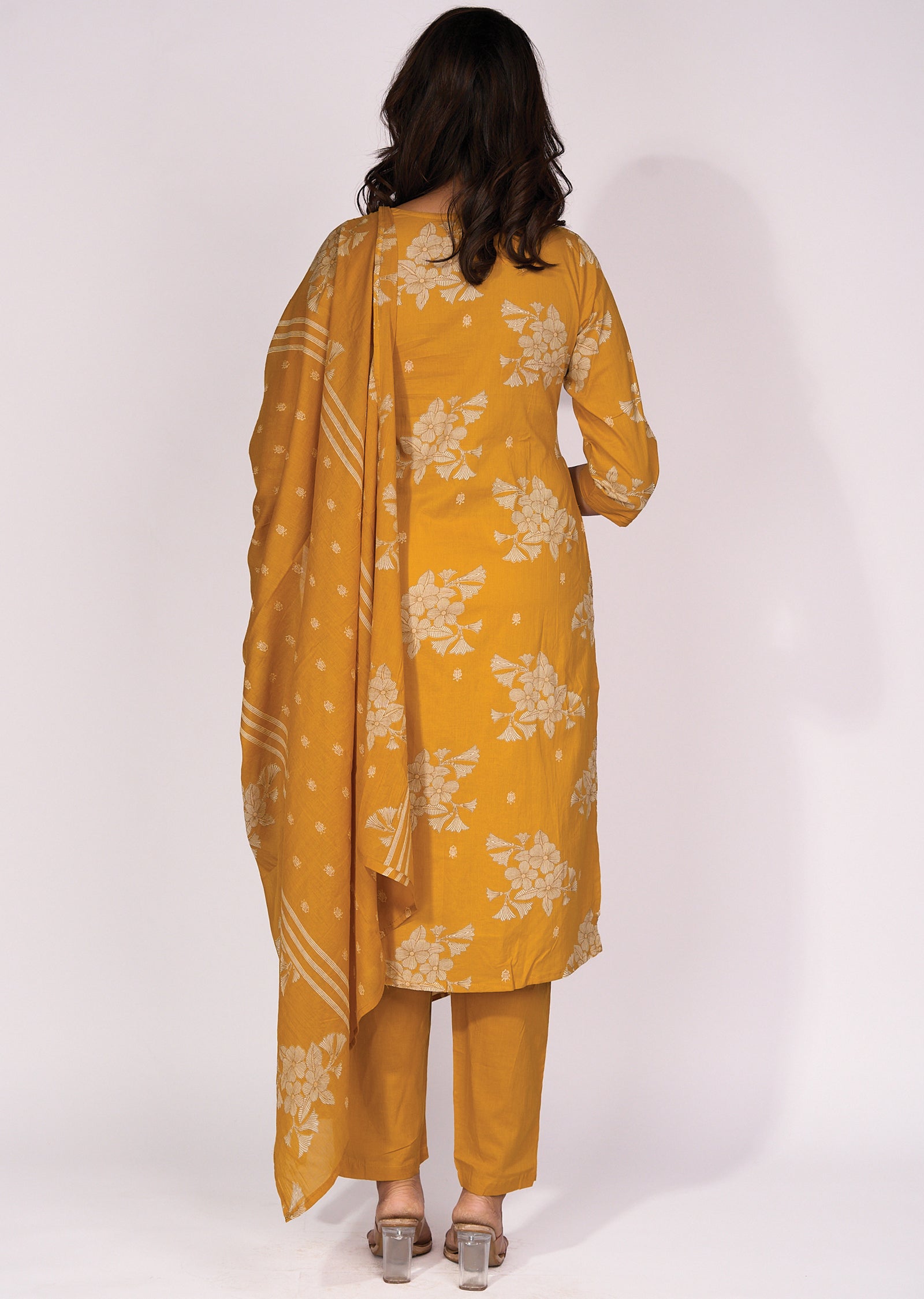 Mustard Cotton Straight cut Suit