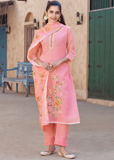 Pink Kota Straight cut kurti Set