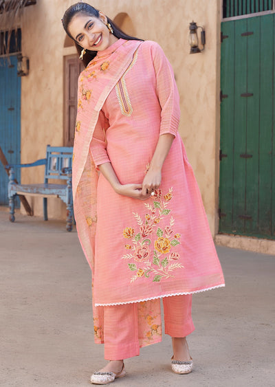 Pink Kota Straight cut kurti Set