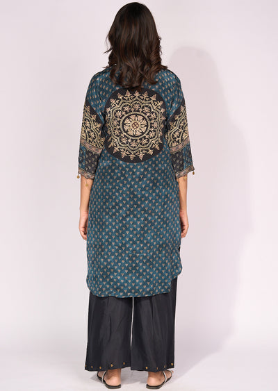 Teal Blue Crepe straight cut set