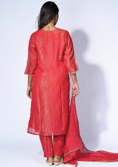 Red Tissue Straight cut suit