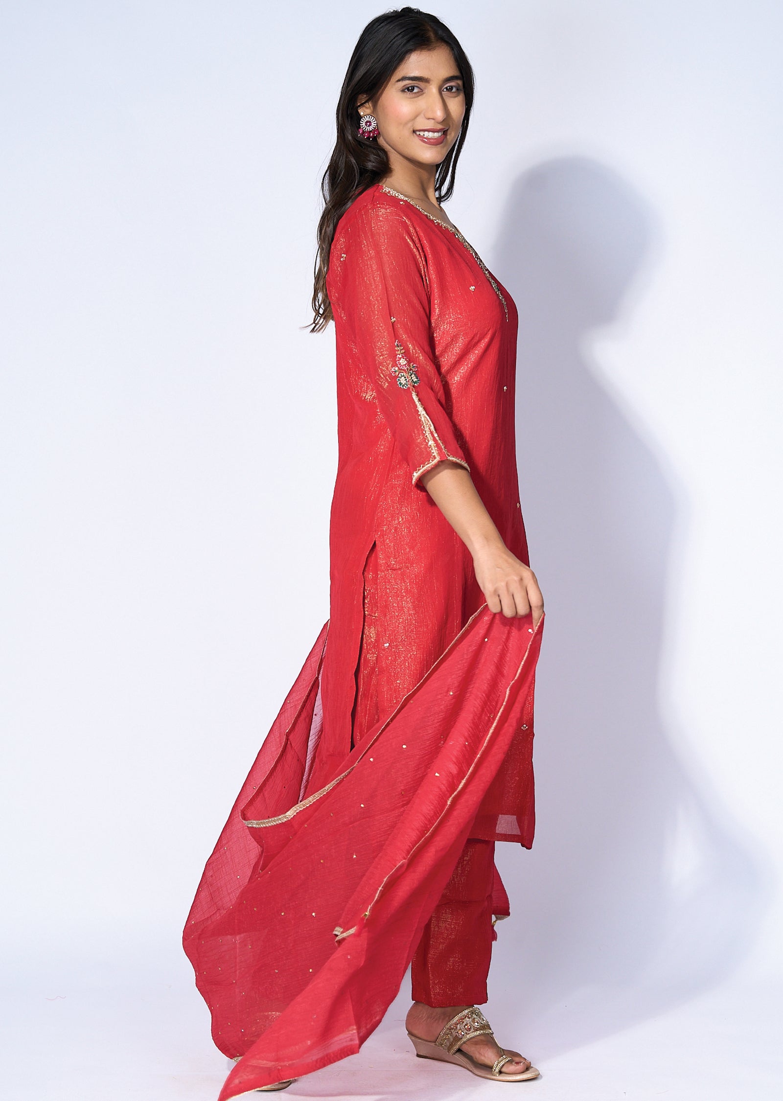 Red Tissue Straight cut suit