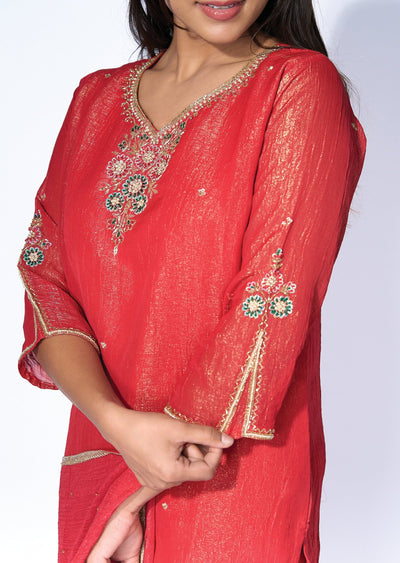 Red Tissue Straight cut suit