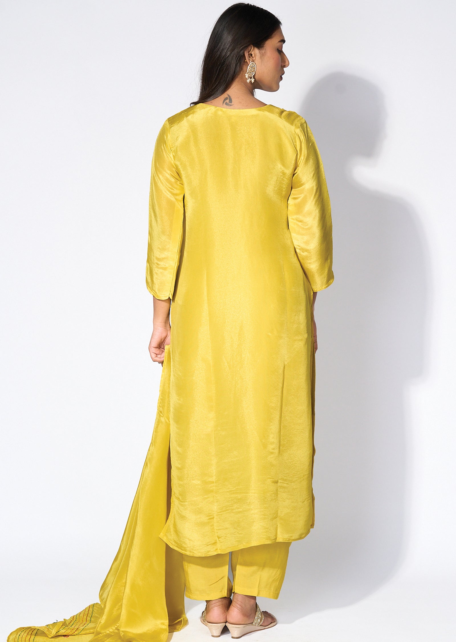 Yellow Tissue Straight cut kurti Set
