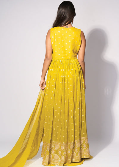 Green Georgette Front slit Anarkali