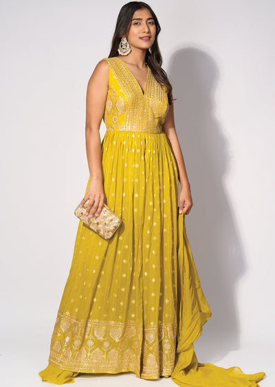 Green Georgette Front slit Anarkali