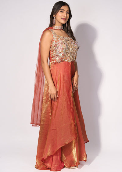 Rust Front slit Anarkali Suit