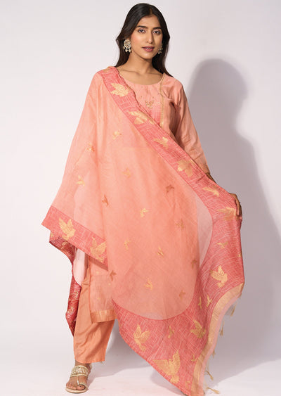 Peach Silk Straight cut kurti Set