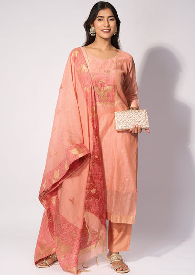 Peach Silk Straight cut kurti Set