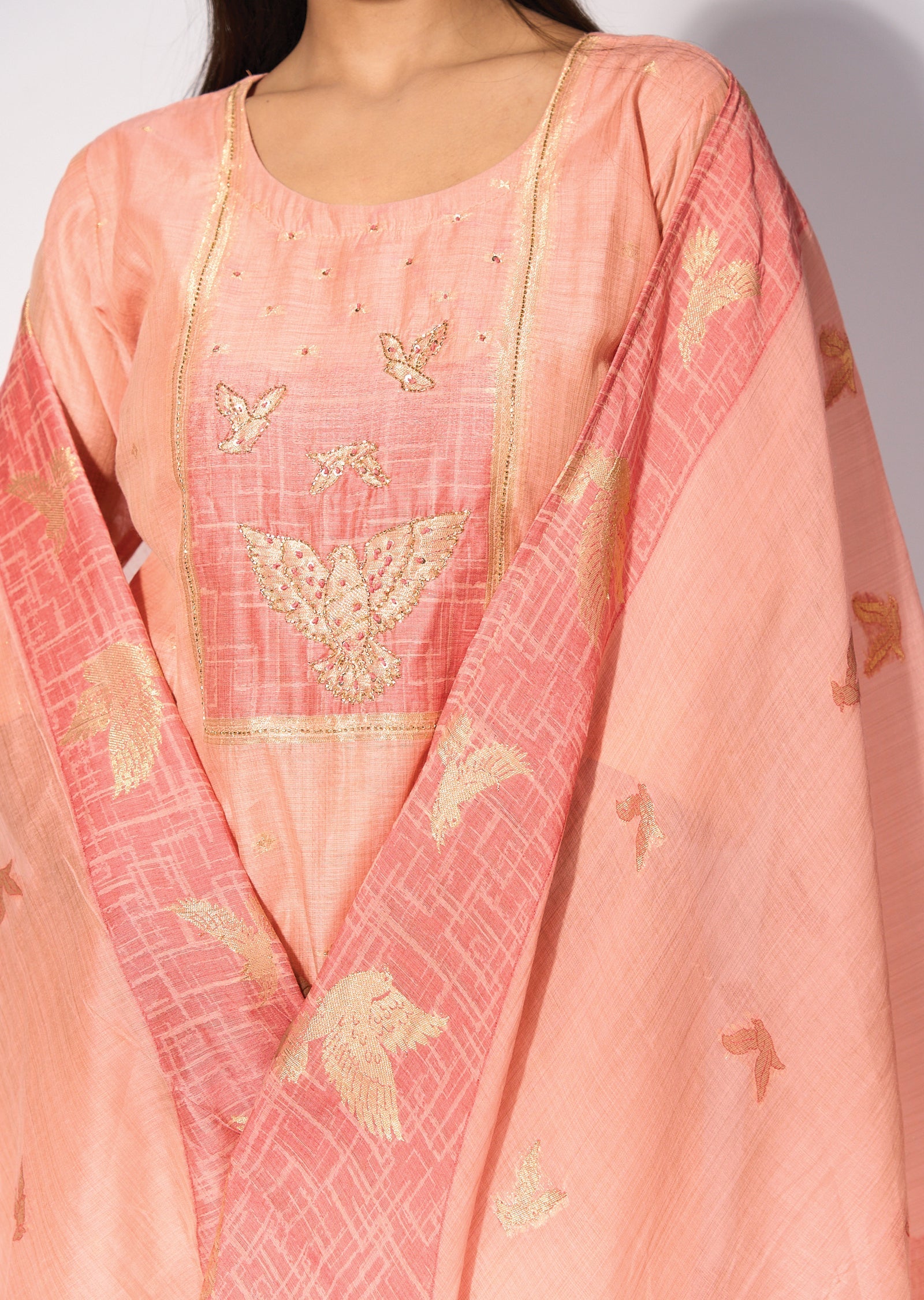Peach Silk Straight cut kurti Set