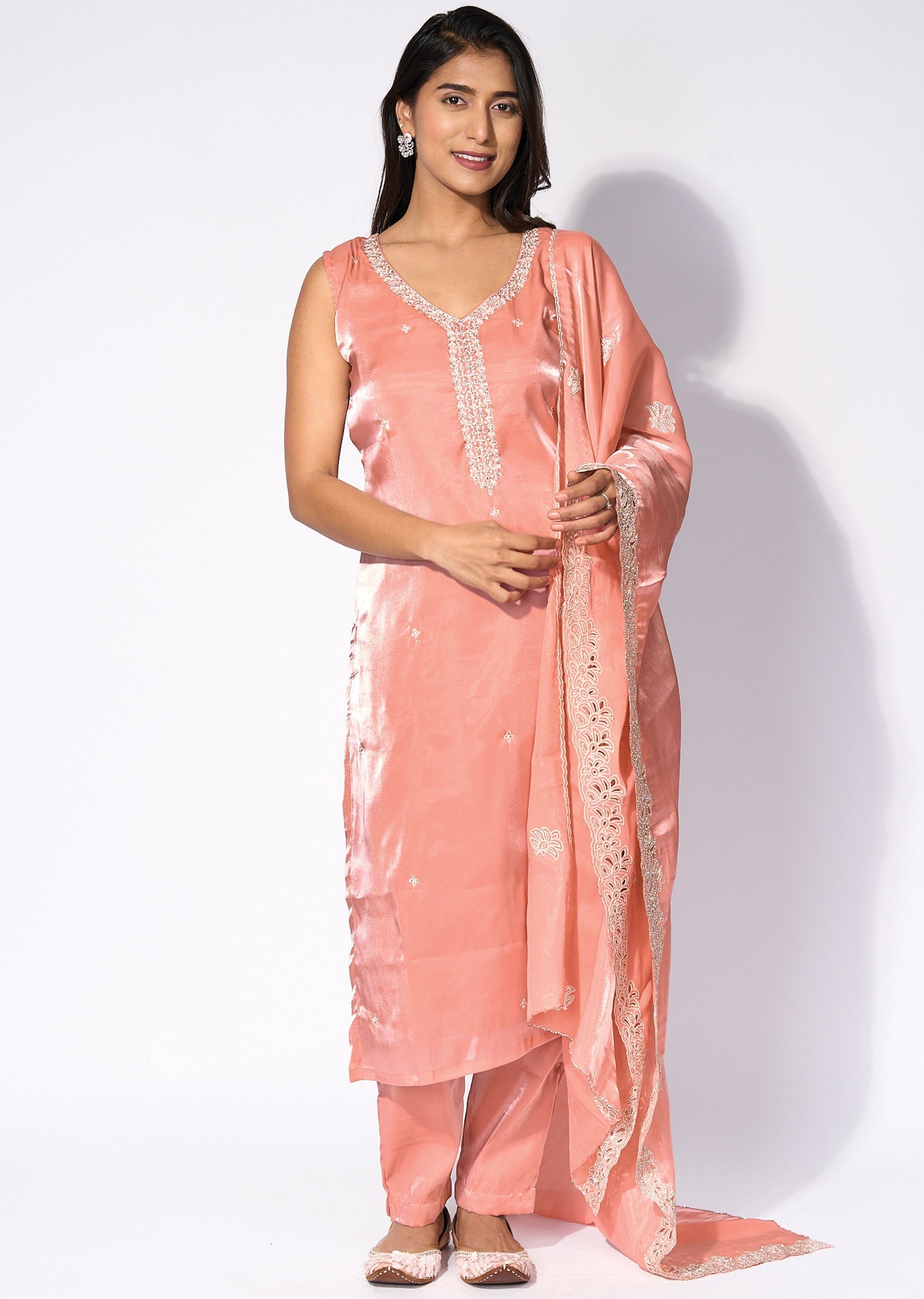 Peach Straight cut kurti Set