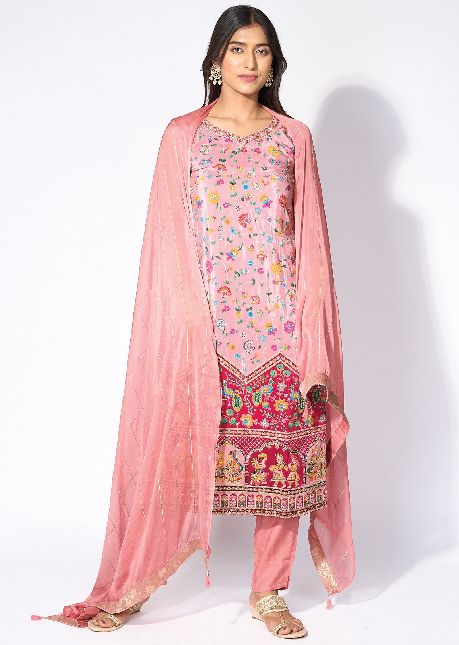 Onion Pink Straight cut kurti Set