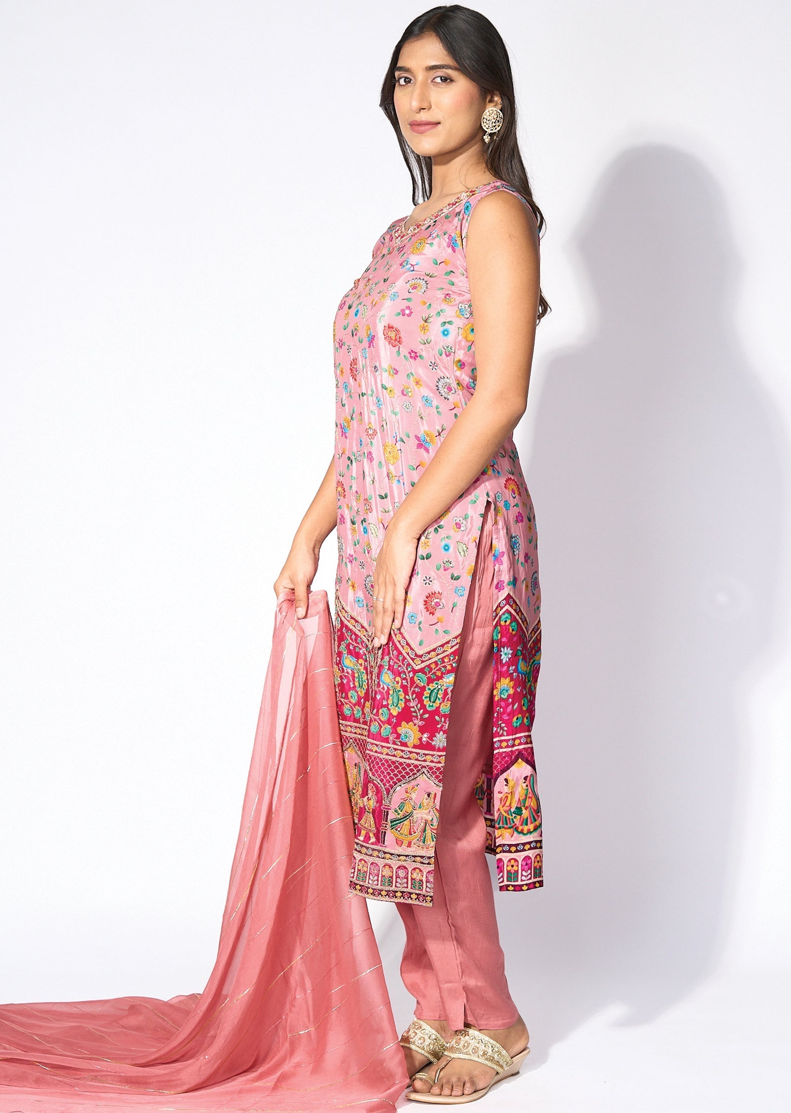 Onion Pink Straight cut kurti Set