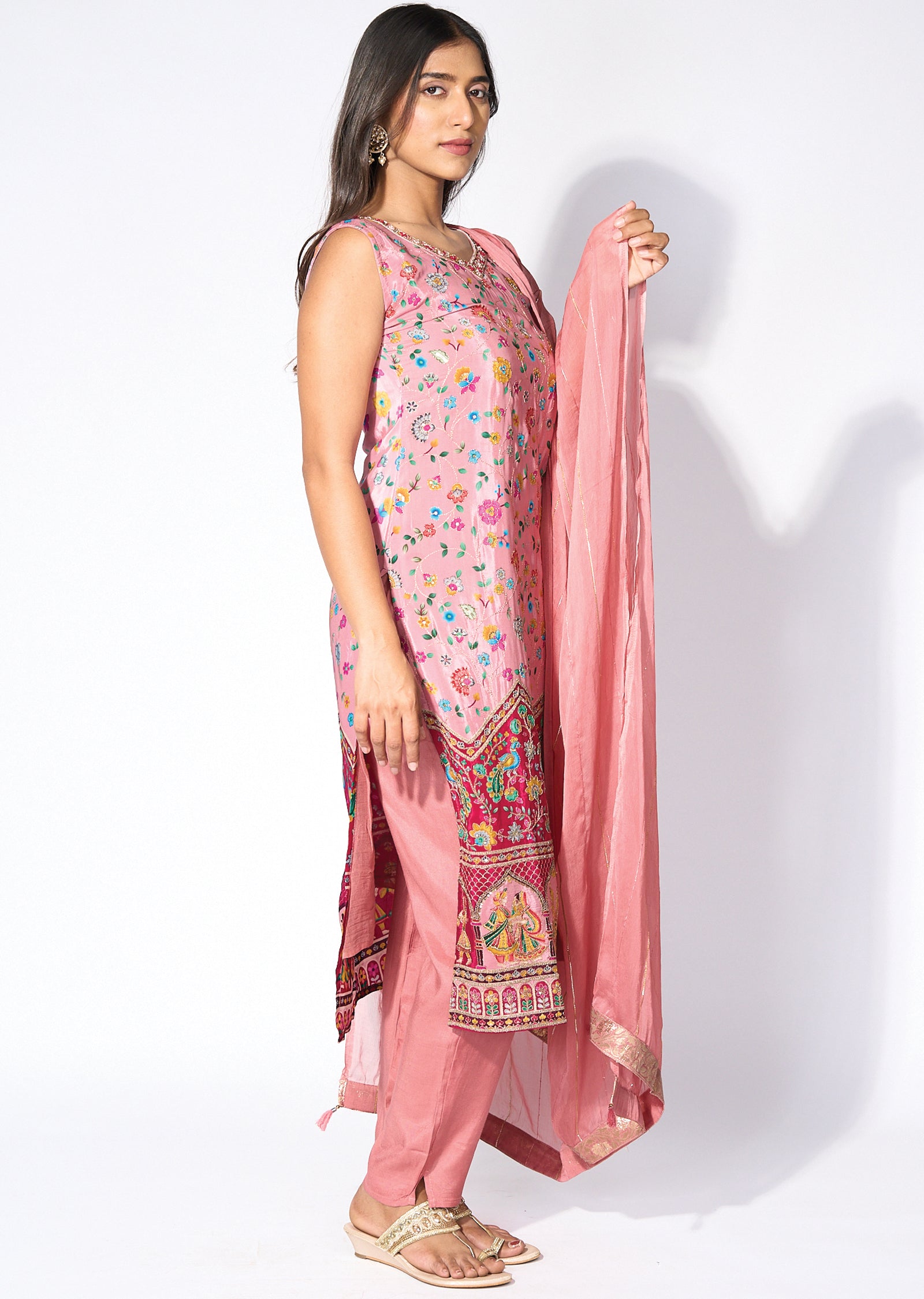 Onion Pink Straight cut kurti Set