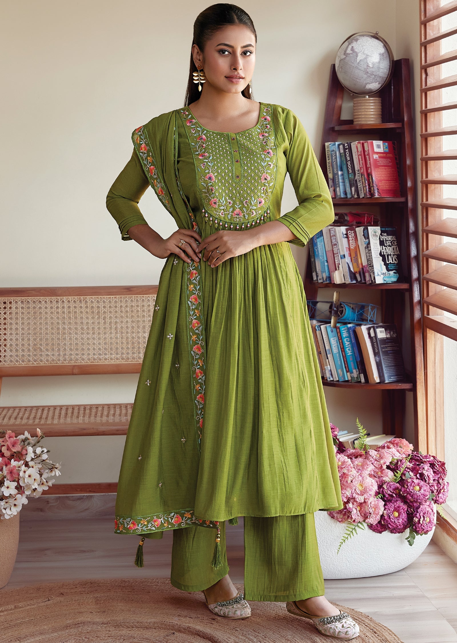 Green Mulchanderi Anarkali