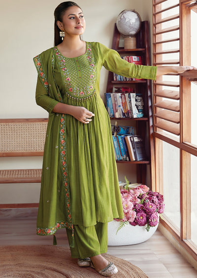 Green Mulchanderi Anarkali