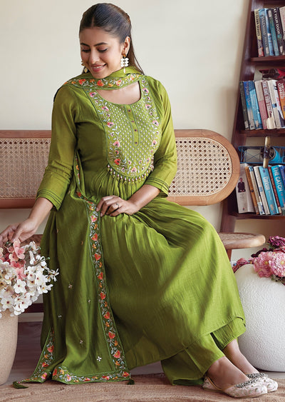 Green Mulchanderi Anarkali