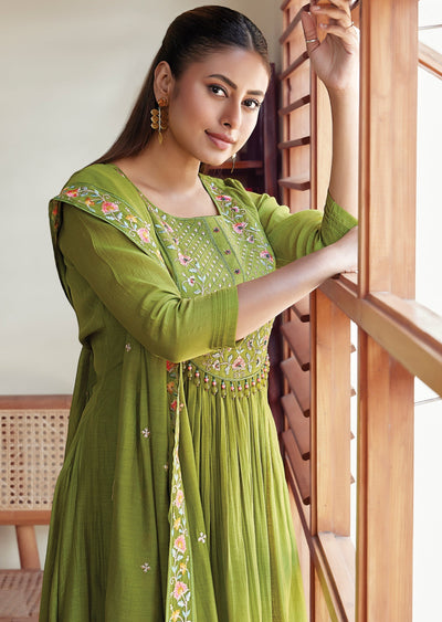 Green Mulchanderi Anarkali