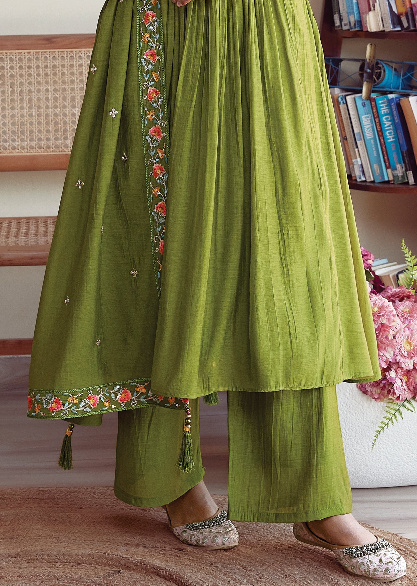 Green Mulchanderi Anarkali