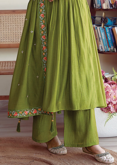 Green Mulchanderi Anarkali