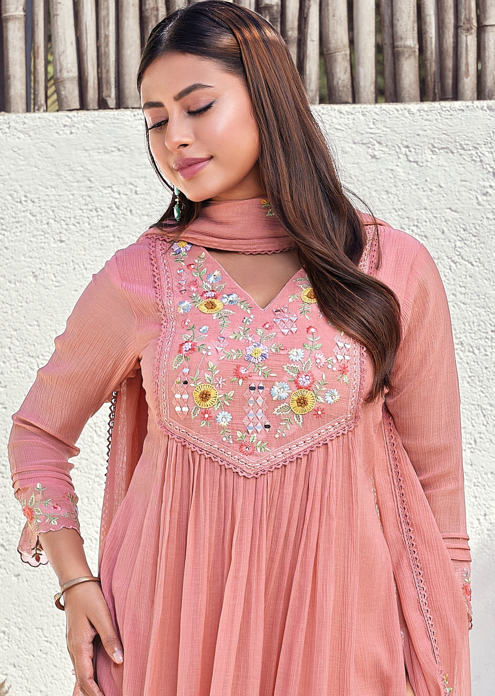 Pink Mul chanderi Anarkali