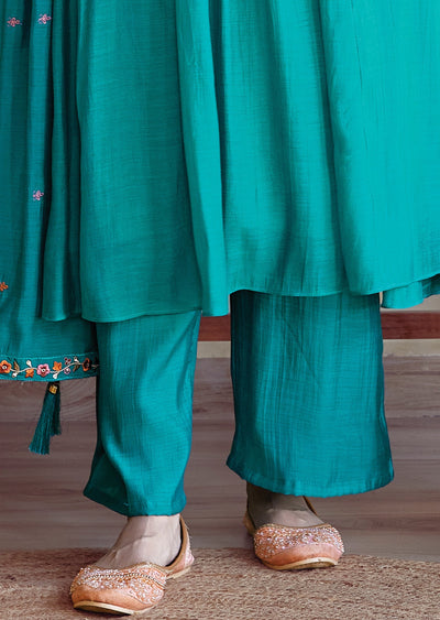 Rama blue Mulchanderi Anarkali