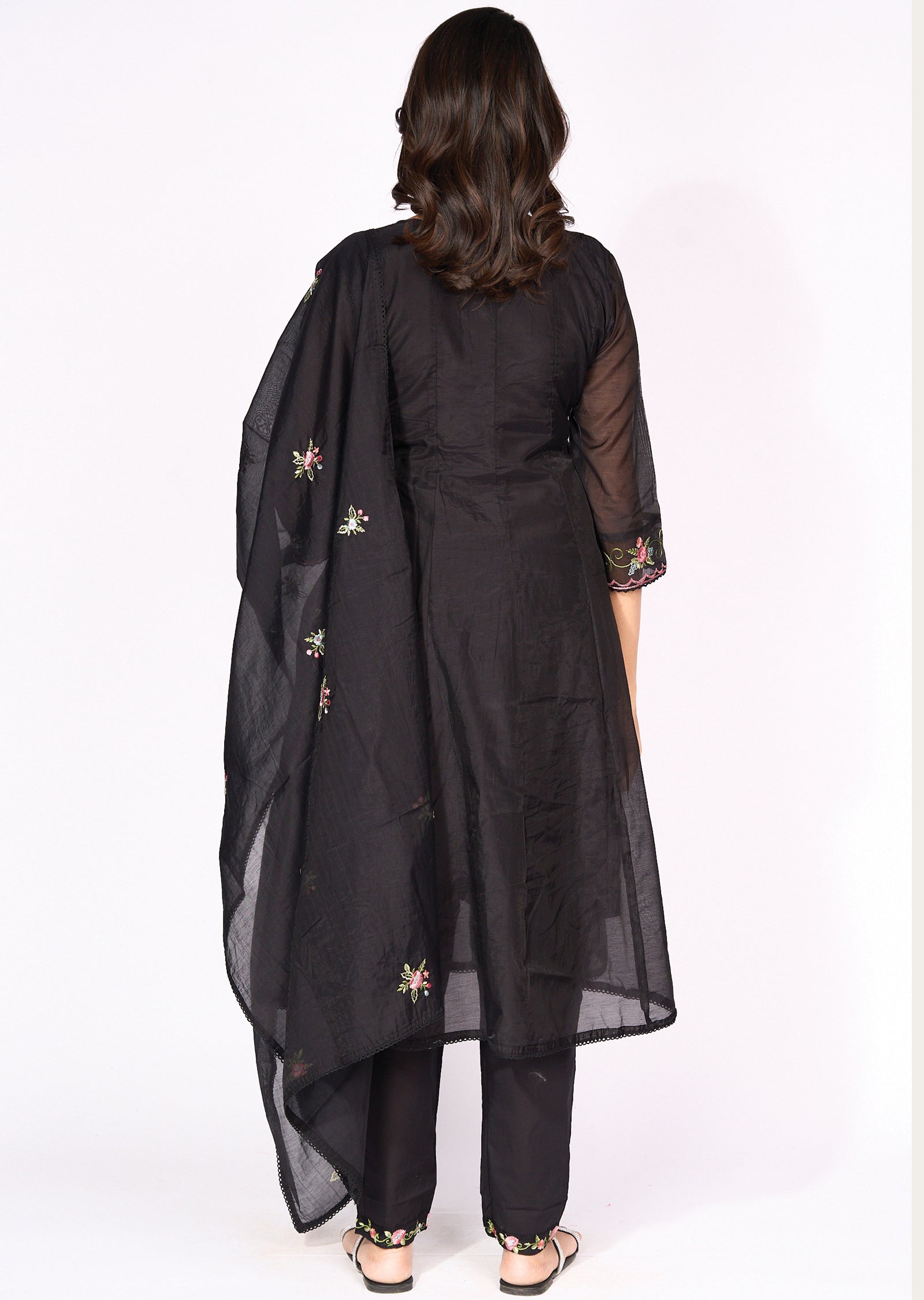 Black Mul Chanderi Anarkali Suit