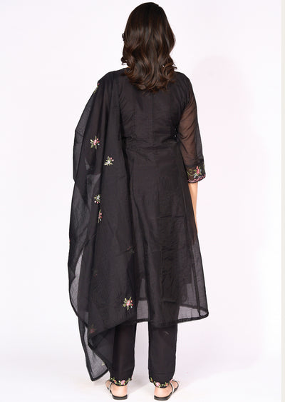 Black Mul Chanderi Anarkali Suit