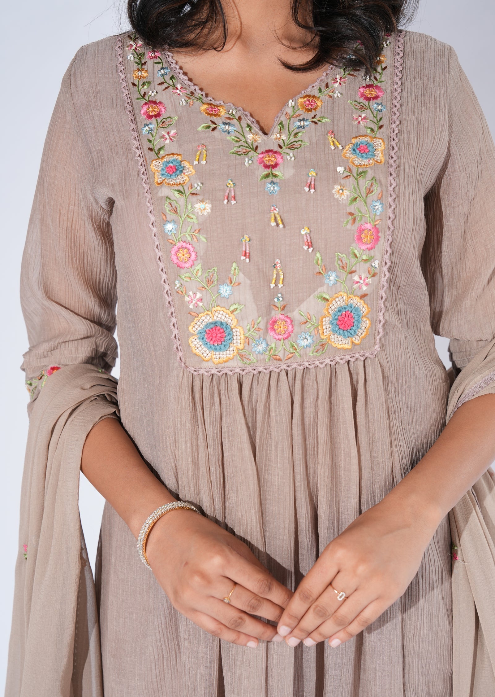 Brown Mul Chanderi Anarkali Suit
