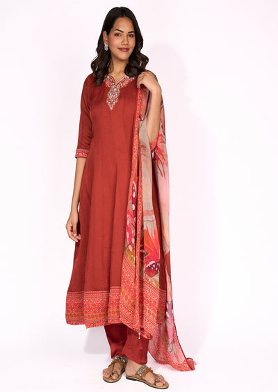 Rust Organza Anarkali Suit