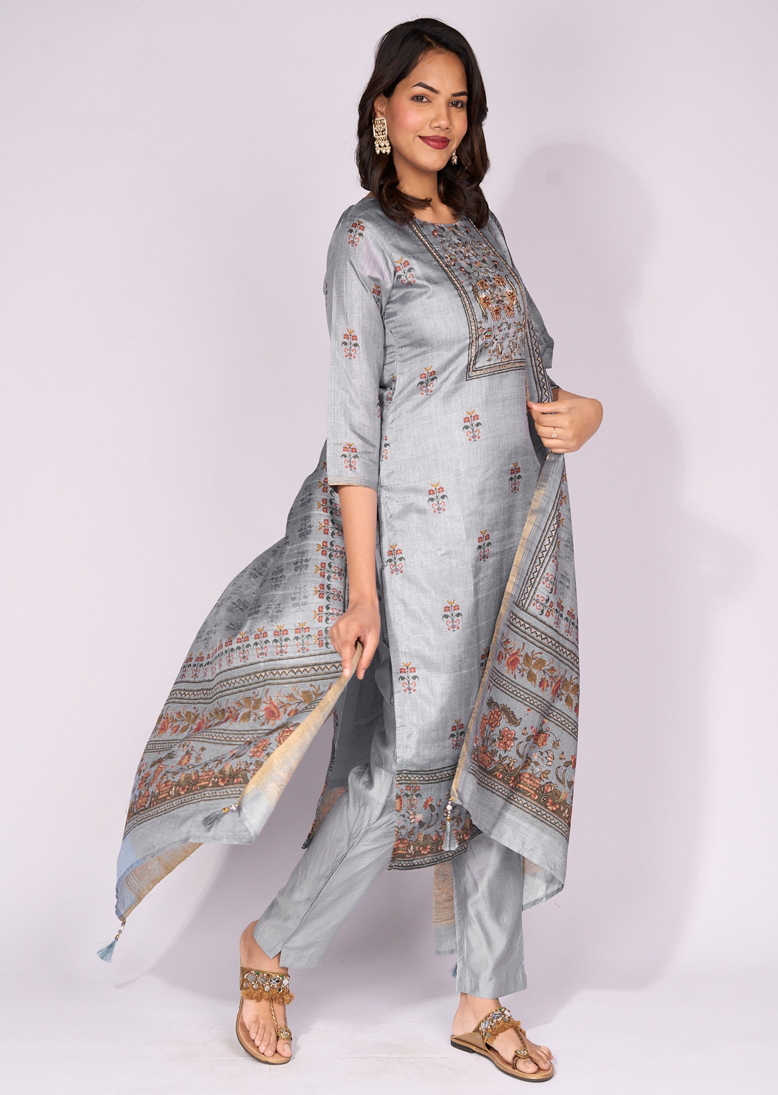 Mustard Tussar Straight cut Suit